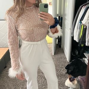 Nadine Merabi Bridal AMELIA WHITE JUMPSUIT knockoff